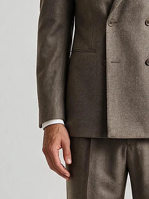 Grey-brown Double-breasted Super 120s Suit, pocket detail
