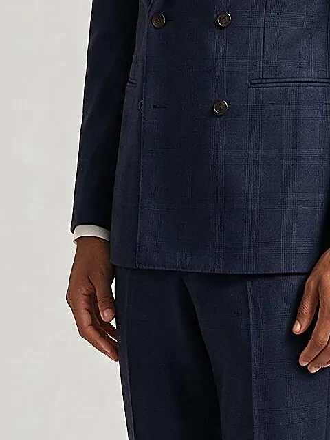 Dark Navy Double-Breasted Super 130s Suit, pocket detail
