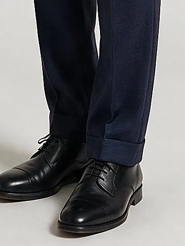 Dark Navy Double-Breasted Super 130s Suit, hem detail