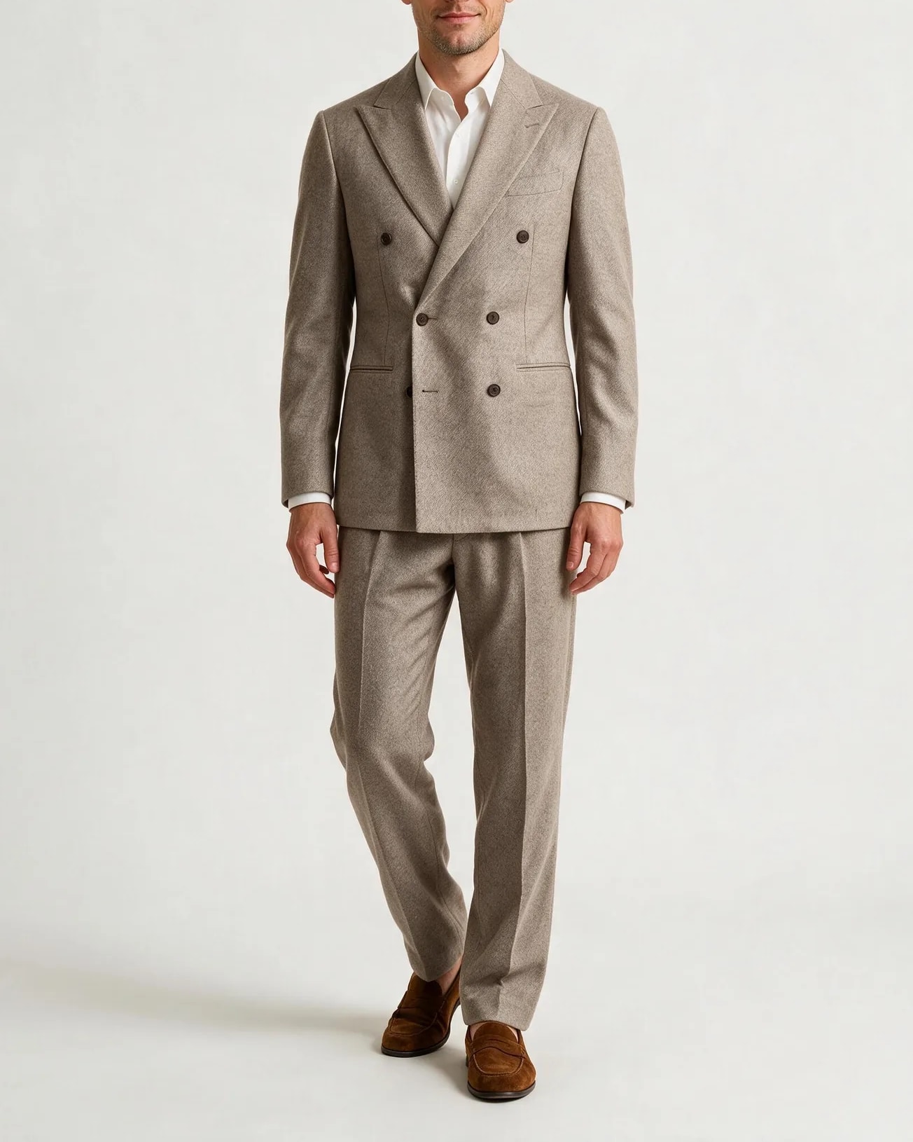 Taupe Double-Breasted Suit from Drago, on model