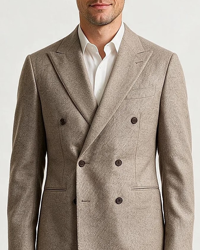 Taupe Double-Breasted Suit from Drago, collar detail