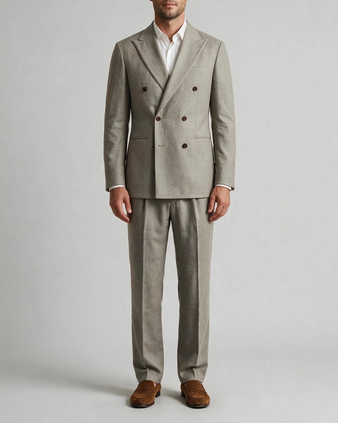 Grey-Beige Double-Breasted Suit, on model