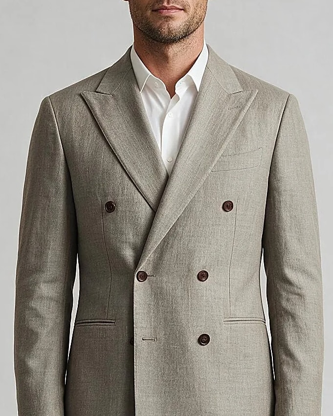 Grey-Beige Double-Breasted Suit, collar detail