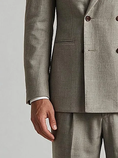 Grey-Beige Double-Breasted Suit, pocket detail
