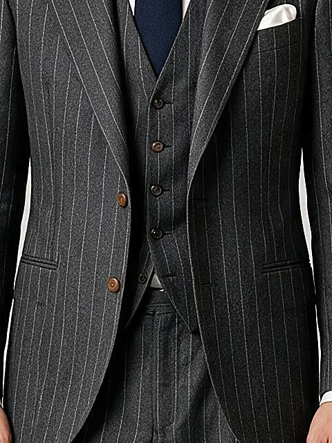 Charcoal Pinstripe S130 Wool, on model