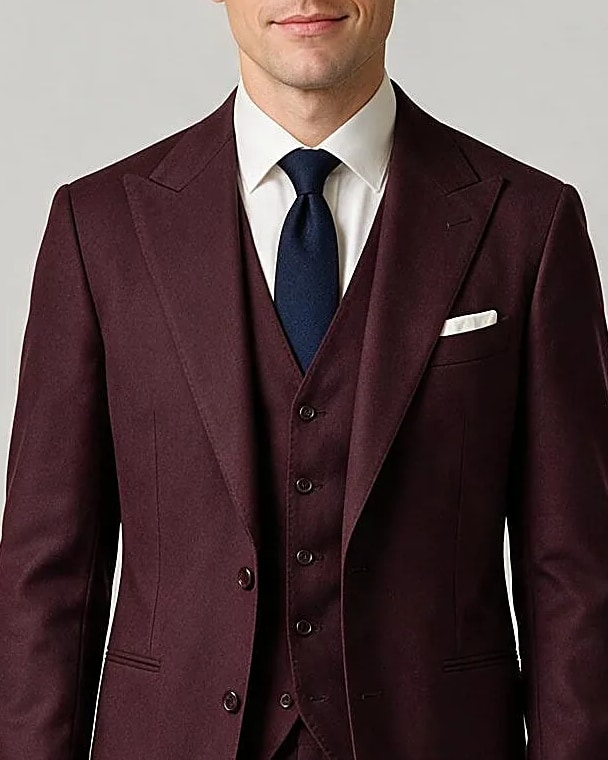Bordeaux 3-piece jakkesæt, detalje af kraven