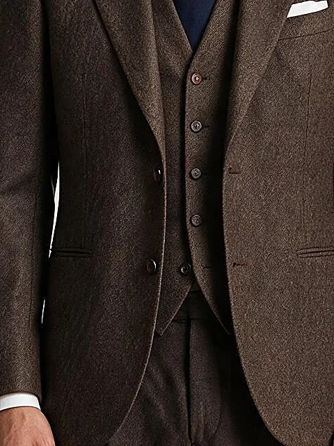 Brown Super 120s Wool Three-Piece Suit, on model