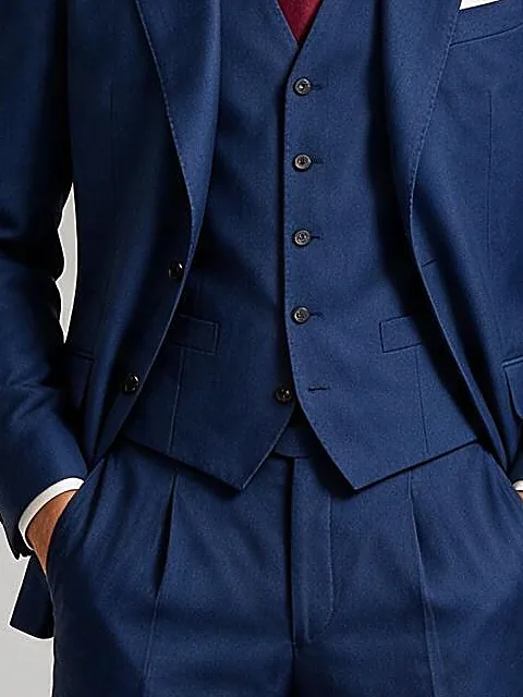 Blue Super 130s Wool Three-Piece Suit, on model