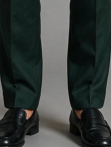 Green Super 110s Wool Three-Piece Suit, hem detail