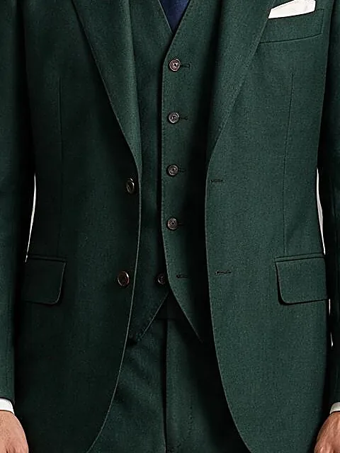Green Super 110s Wool Three-Piece Suit, on model