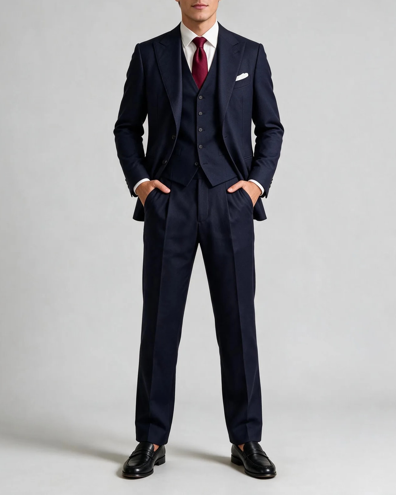Dark Navy 3-Piece Suit from Dugdale, on model