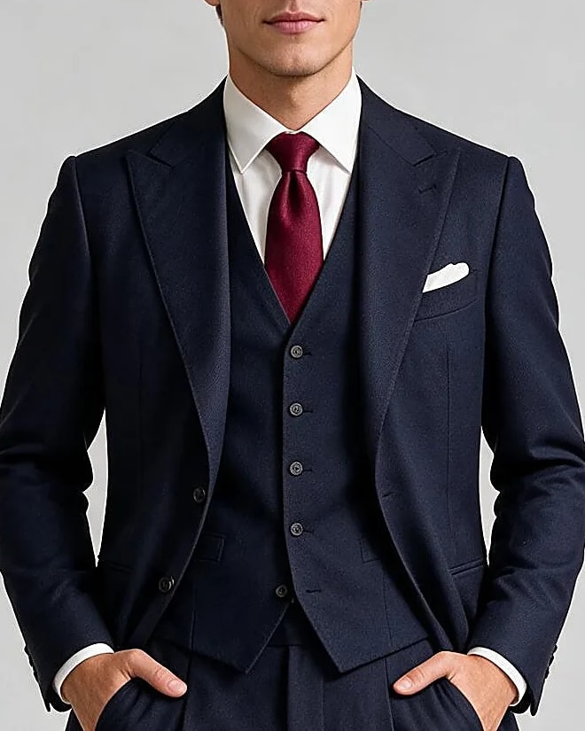 Dark Navy 3-Piece Suit from Dugdale, collar detail