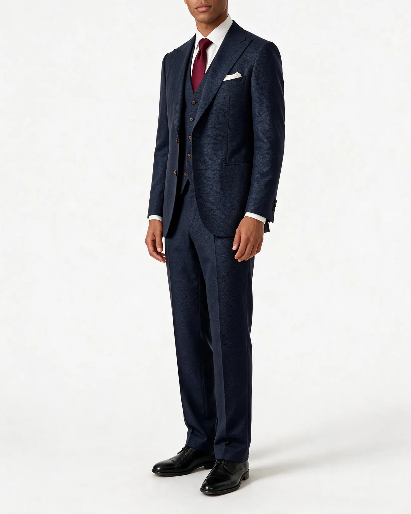 Dark Navy Super 130s 3-Piece Suit, on model