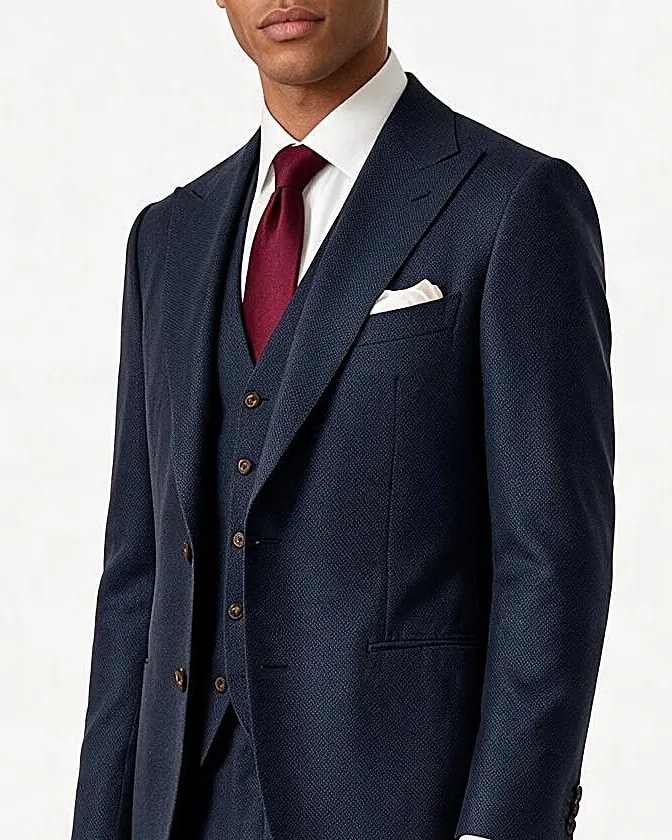 Dark Navy Super 130s 3-Piece Suit, collar detail
