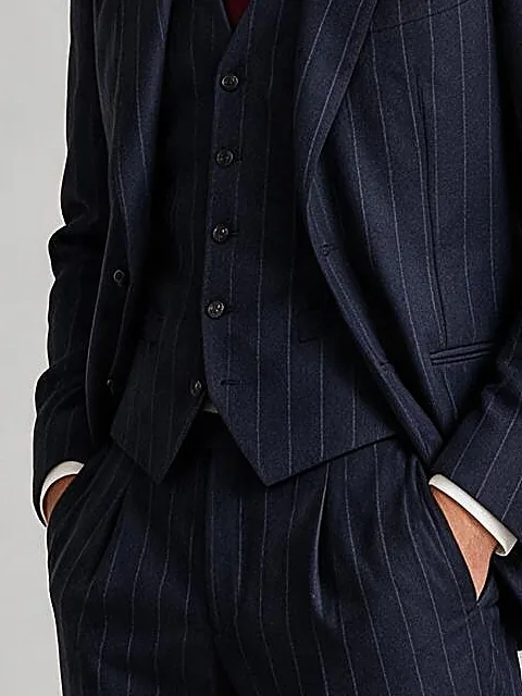 Dark Navy Pinstripe 3-Piece Suit, on model