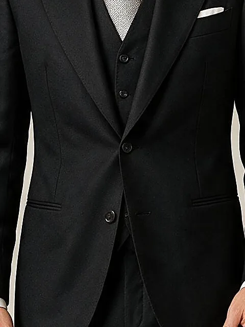 Black Super 110s 3-piece Suit from Tessitura di Quaregna, on model
