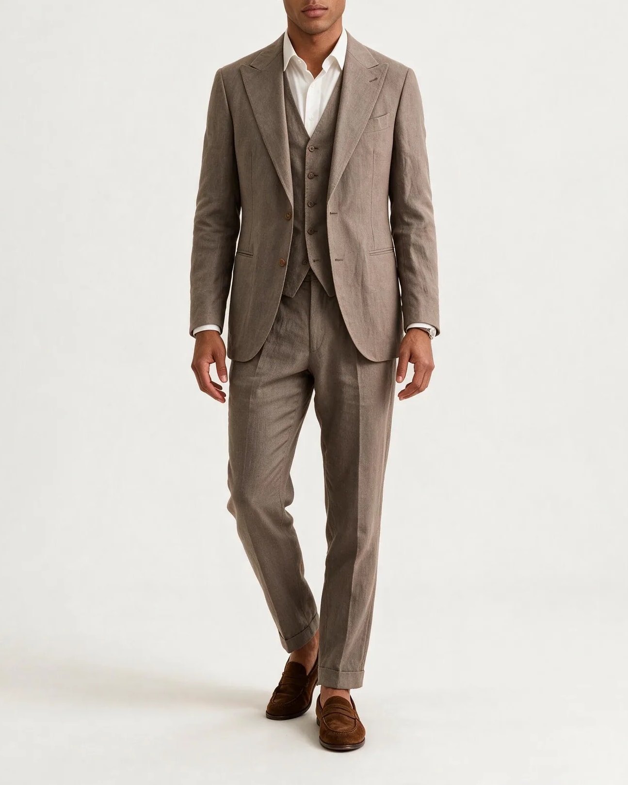 Taupe 3-Piece Suit, on model