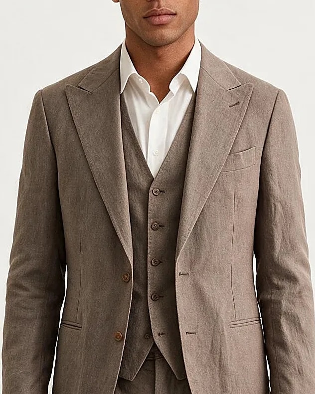 Taupe 3-Piece Suit, collar detail