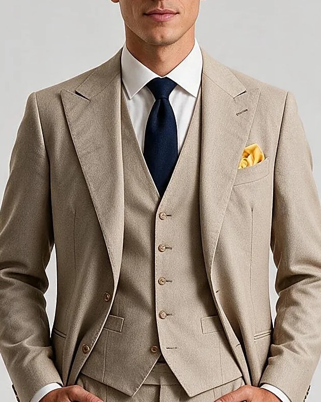 Light Sand 3-Piece Suit, collar detail