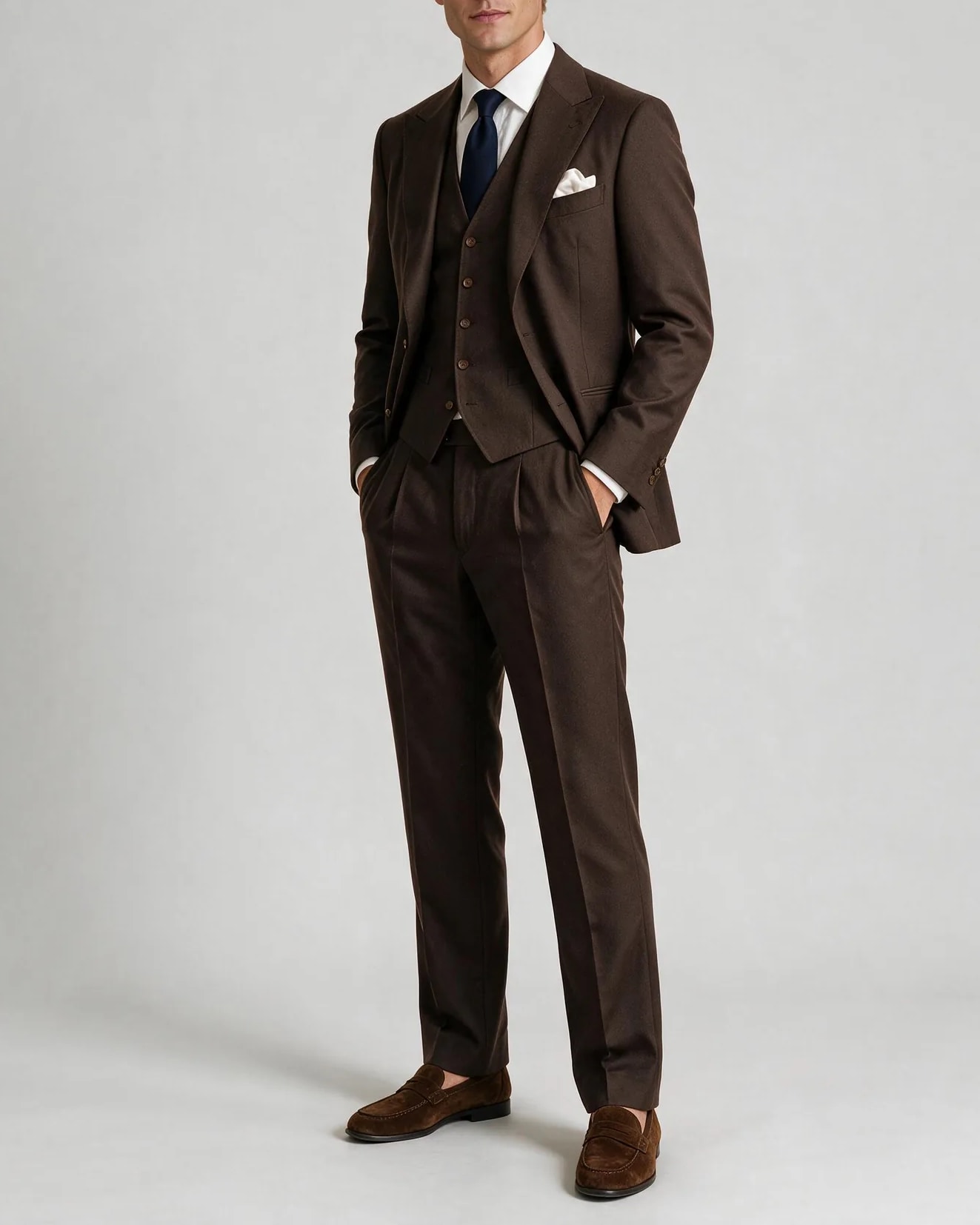 Dark Brown 3-Piece Suit, on model