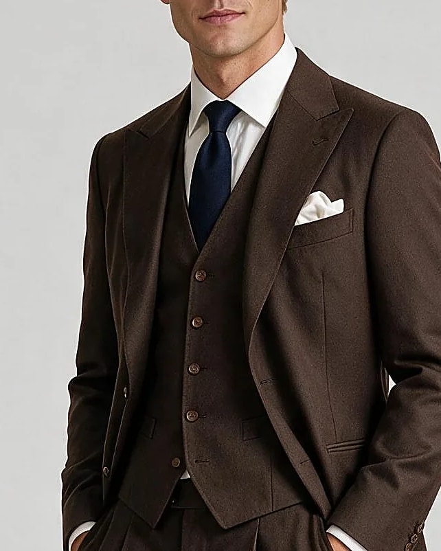 Dark Brown 3-Piece Suit, collar detail