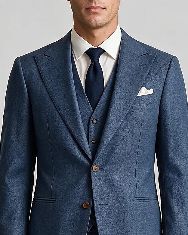 Mid-Blue 3-Piece Suit from HOV Collection, collar detail