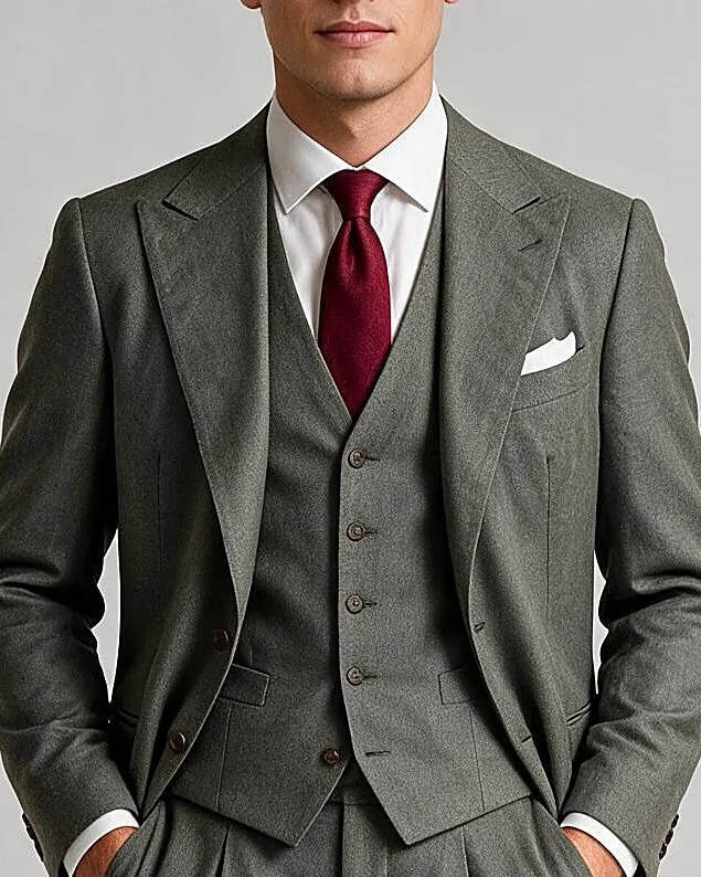 Light Grey-Beige Super 110s 3-Piece Suit, collar detail