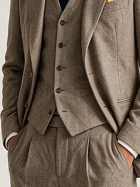 Taupe Herringbone 3-Piece Suit from Drago, on model