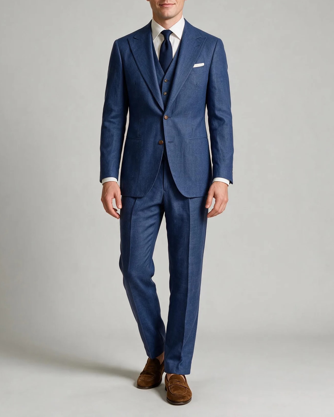 Mid Blue 3-Piece Suit, on model