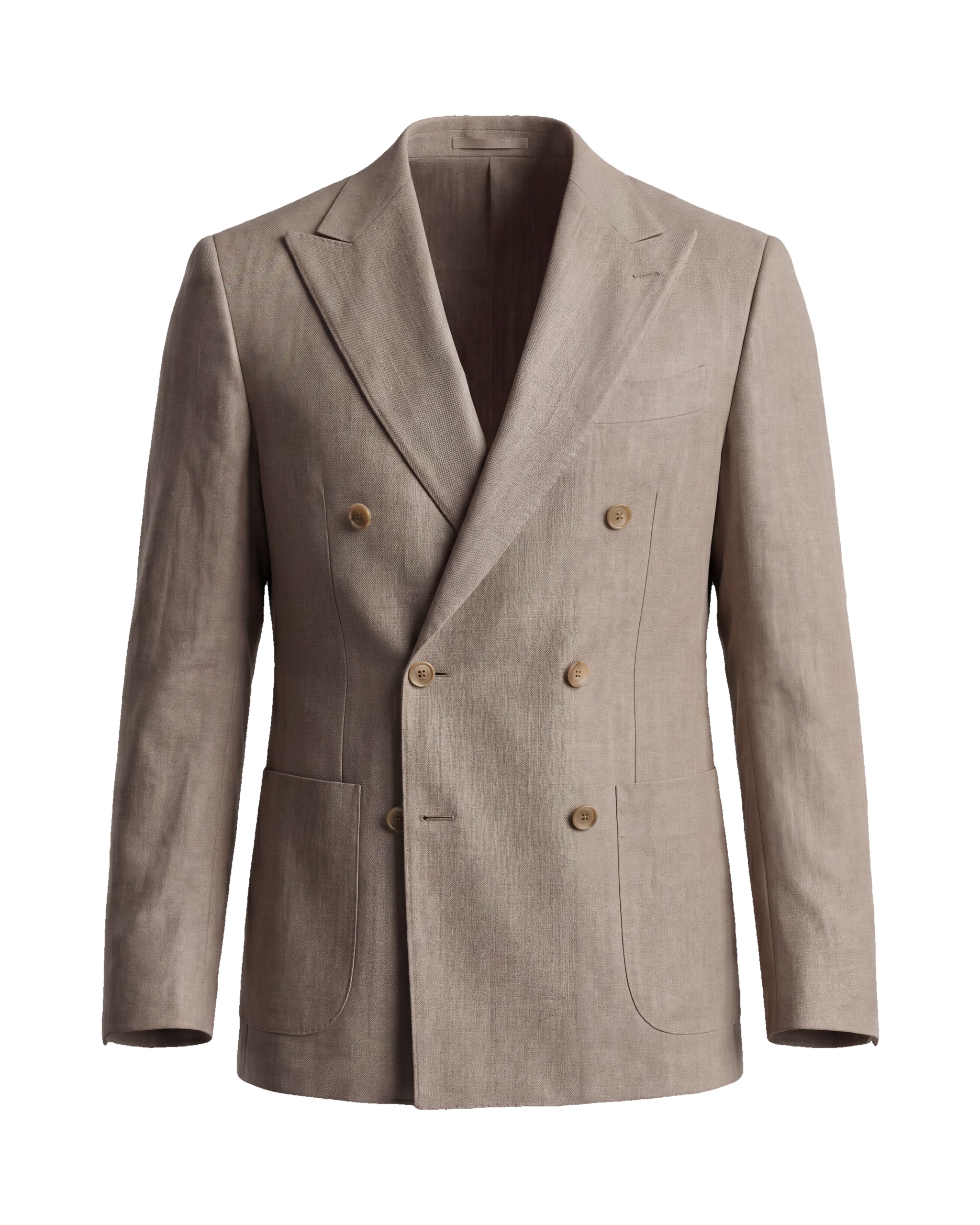 Beige Double-Breasted Wool, Silk & Linen Jacket