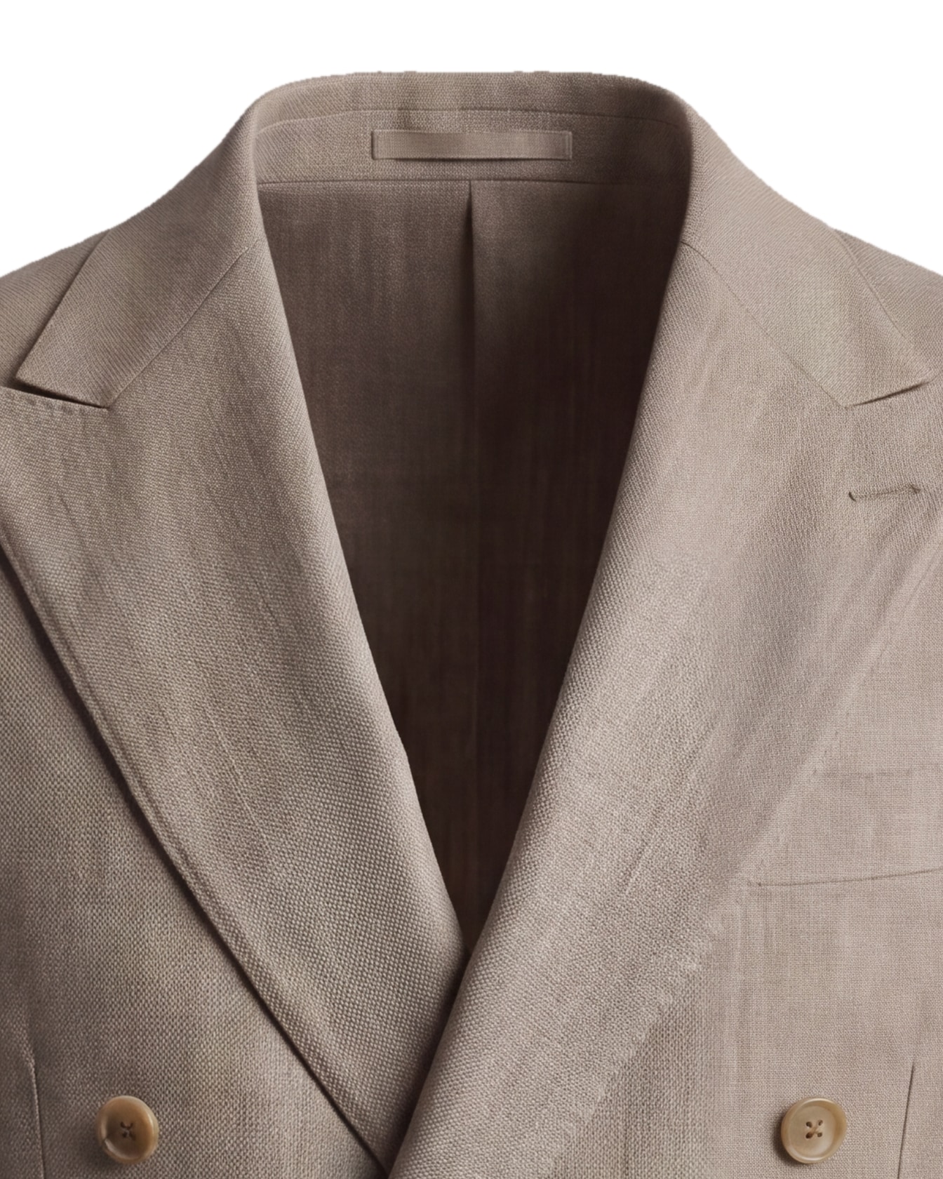 Beige Double-Breasted Wool, Silk & Linen Jacket, collar detail