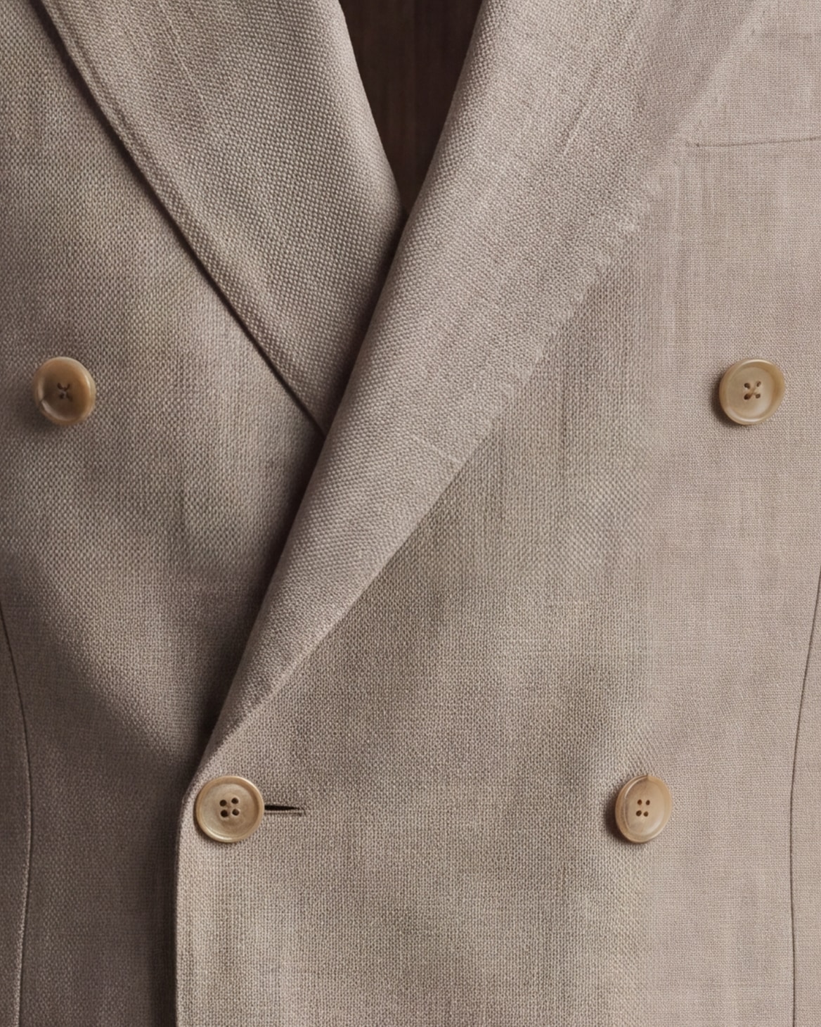 Beige Double-Breasted Wool, Silk & Linen Jacket, front view