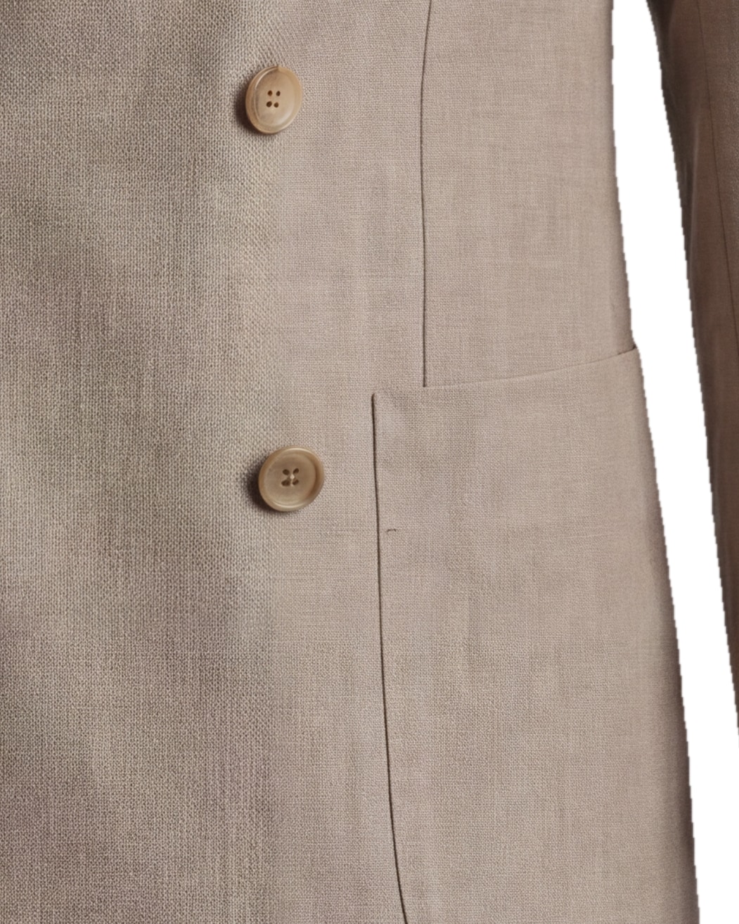Beige Double-Breasted Wool, Silk & Linen Jacket, pocket detail