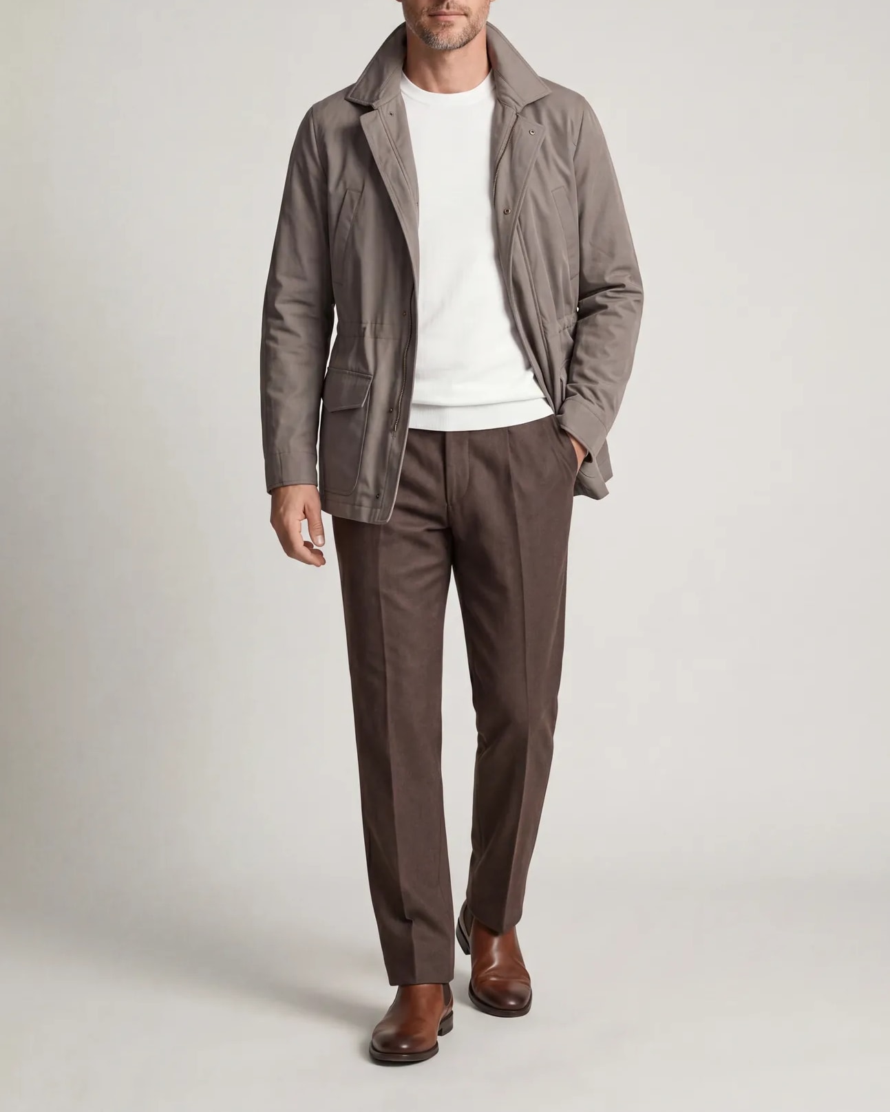Light Beige Field Jacket, on model