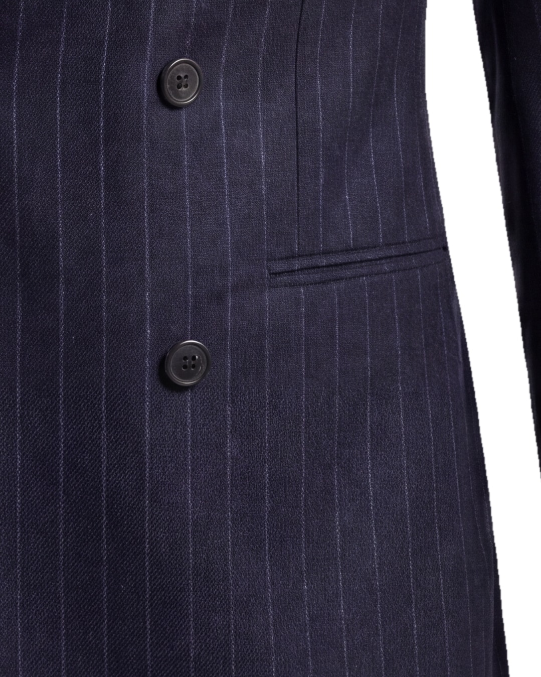 Navy Pinstripe Double-Breasted S120 Wool Jacket, pocket detail