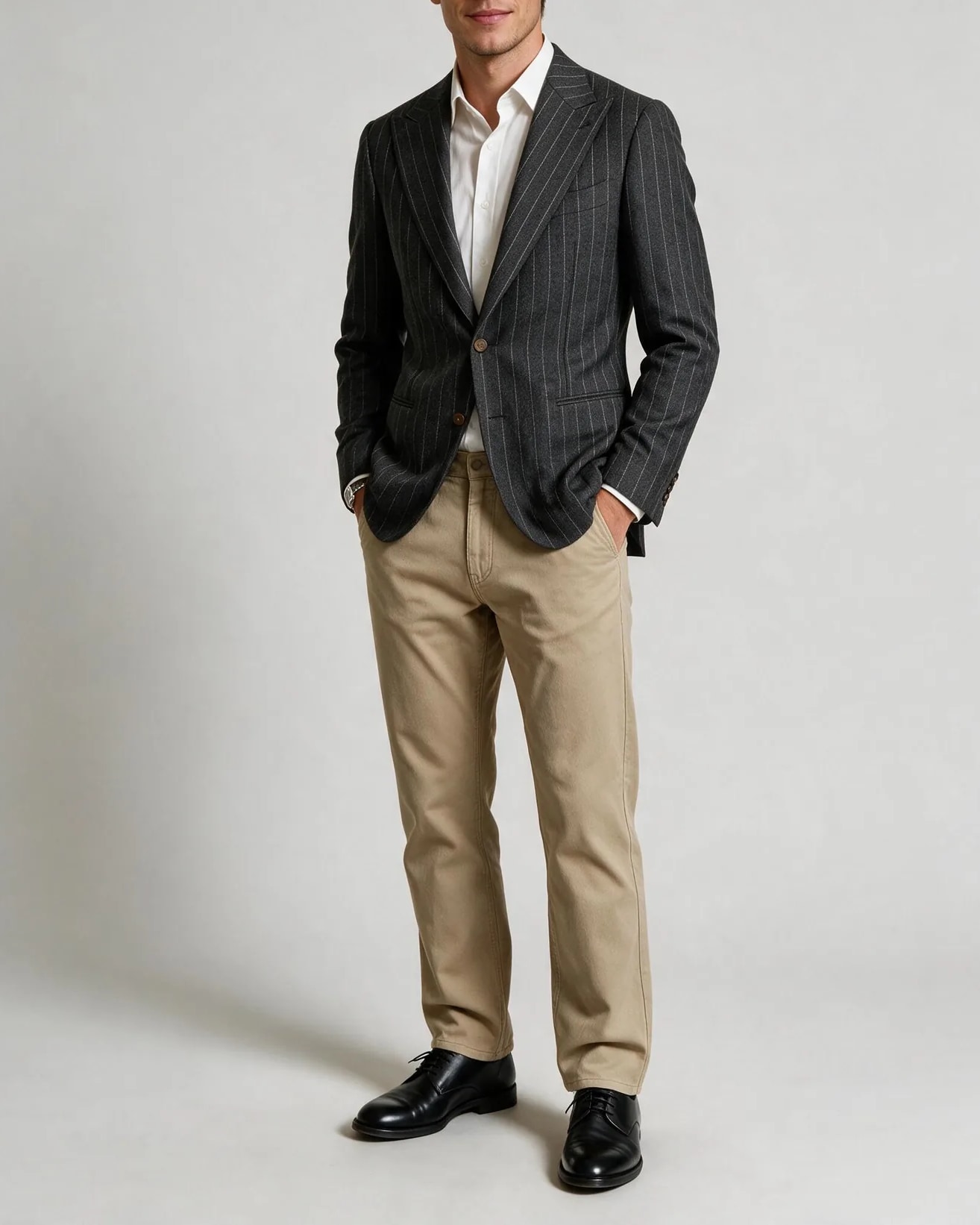 Mørkegrå pinstripe jakke, på model
