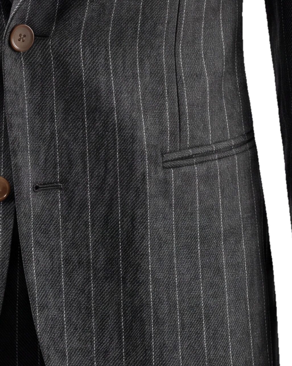 Charcoal Pinstripe S130 Wool Jacket, pocket detail