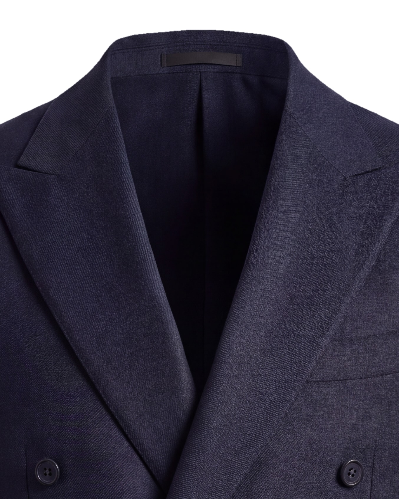 Navy Double-Breasted Super 120s Wool Jacket, collar detail