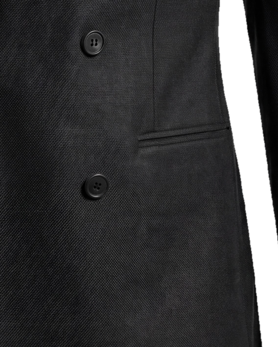 Charcoal Double-Breasted Super 110s Wool Jacket, pocket detail