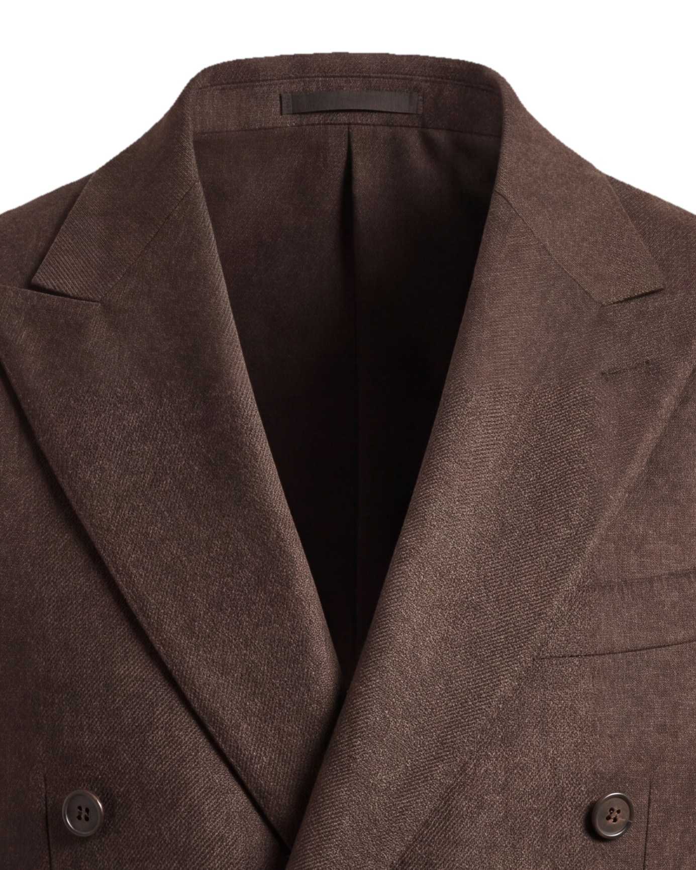 Brown Double-Breasted Super 120s Wool Jacket, collar detail