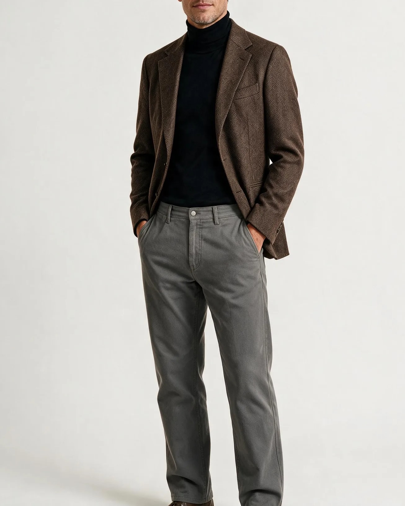 Mørkebrun herringbone Super 120s jakke, på model