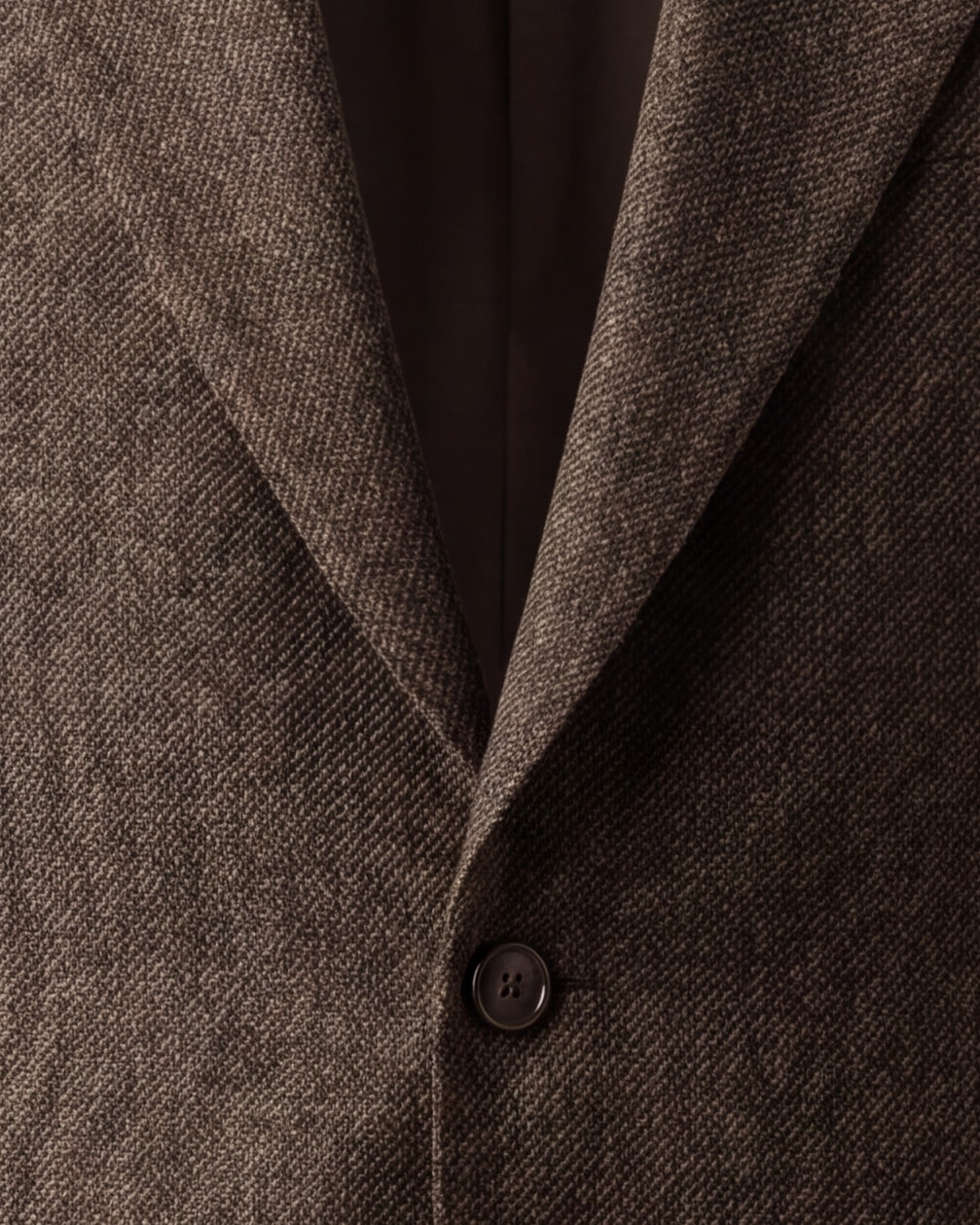 Mørkebrun herringbone Super 120s jakke, set forfra