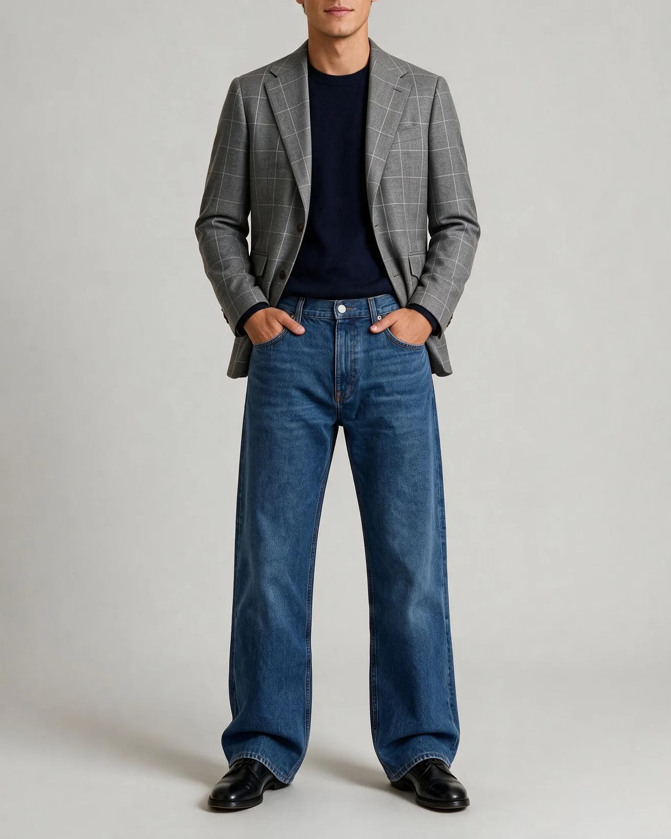 Grå windowpane Super 110s blazer, på model