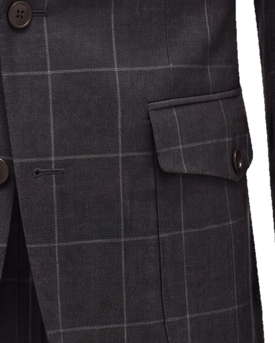 Charcoal Windowpane S110 Wool Sports, pocket detail