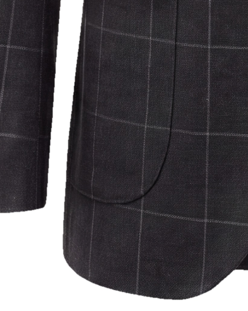 Charcoal Windowpane S110 Wool Sports, cuff detail