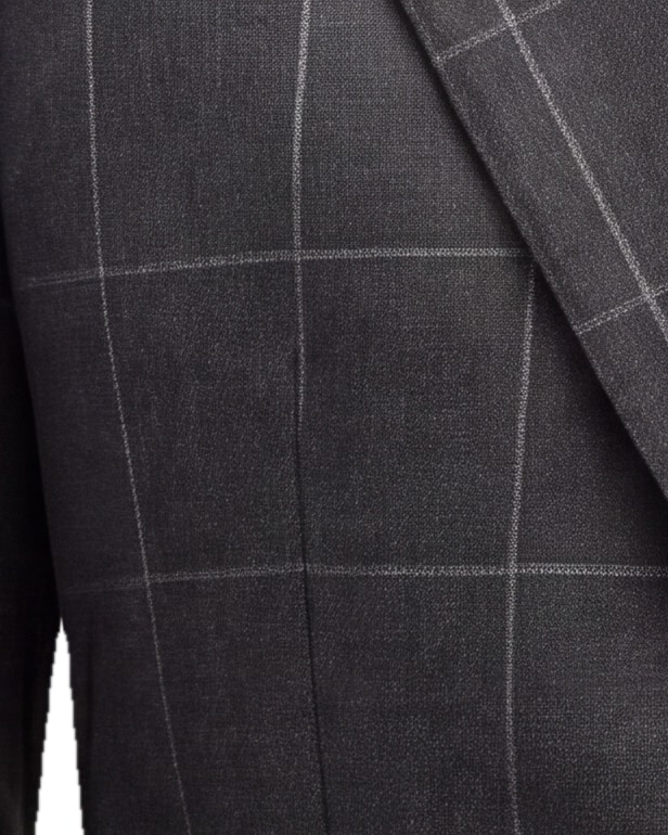 Charcoal Windowpane S110 Wool Sports, fabric close-up