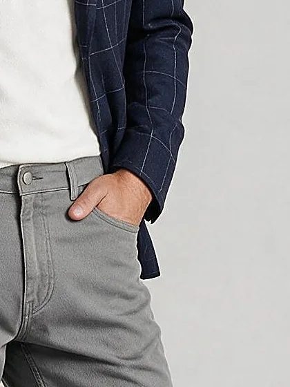 Navy Windowpane S110 Wool Sports, pocket detail