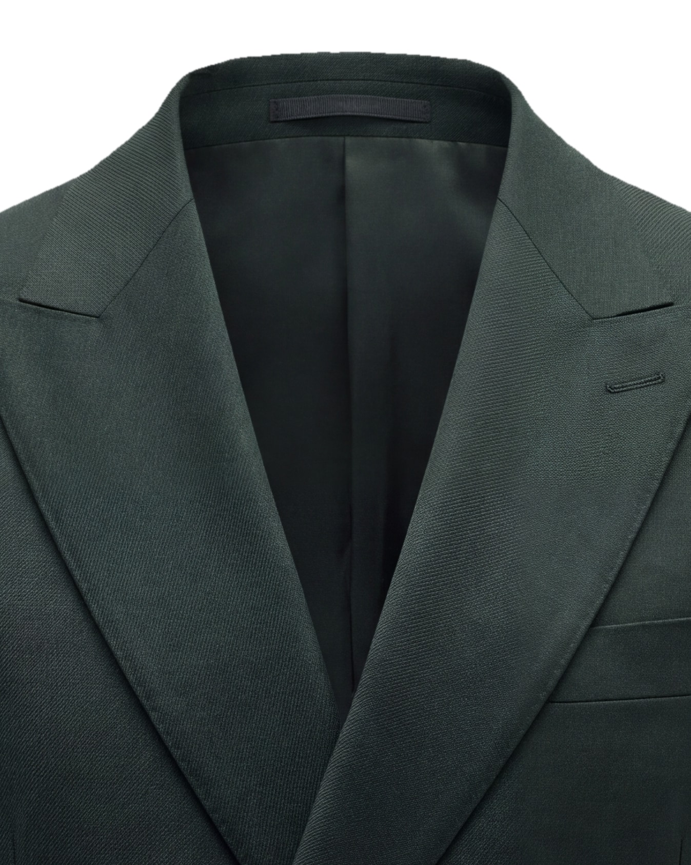 Dark Green Double-Breasted Super 110s Wool Jacket, collar detail