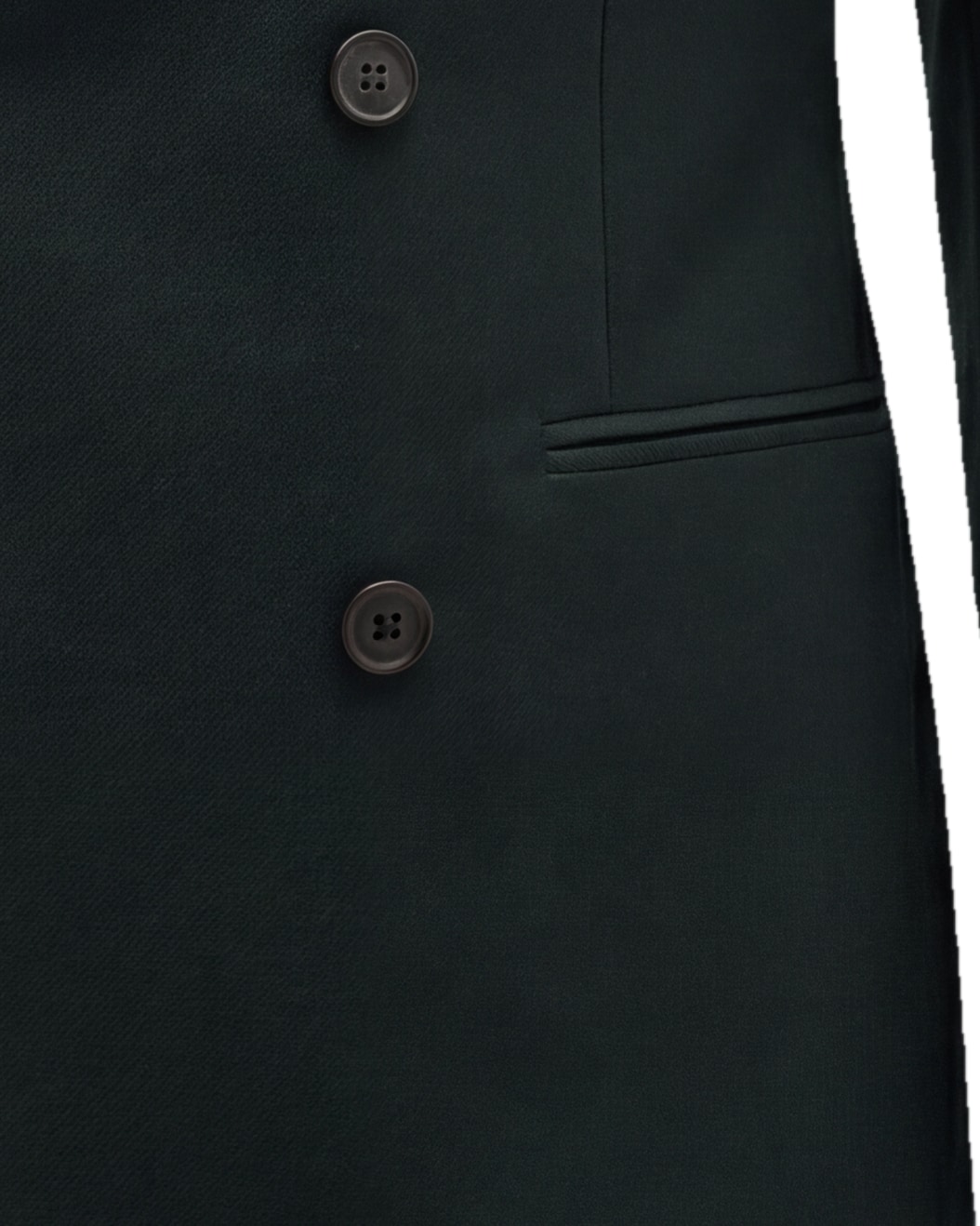 Dark Green Double-Breasted Super 110s Wool Jacket, pocket detail