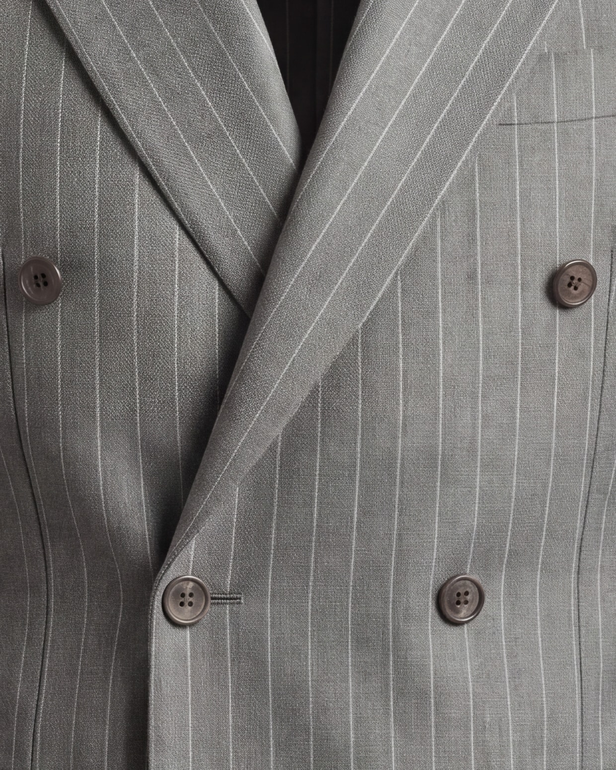Grey Pinstripe Double-Breasted S110 Wool Jacket, front view